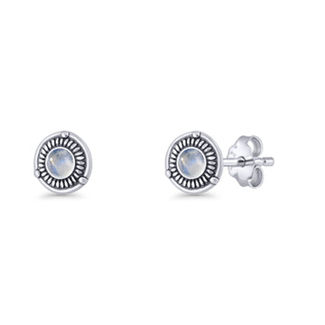 Floral Boho Stud Earring 7.4mm Oxidized Moonstone 925 Sterling Silver Wholesale